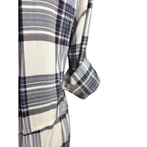 NEW Cloth & Stone XS Plaid Split back Long Sleeve Button Down Shirt Purple White - Picture 11 of 14
